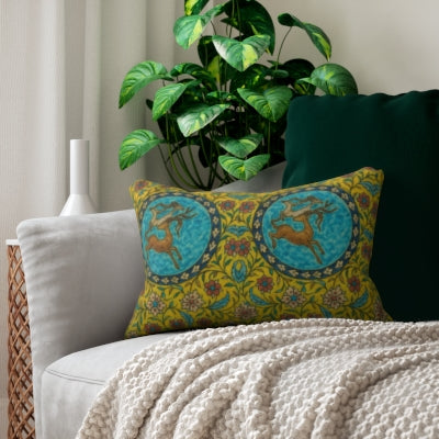 Bohemian Lumbar Pillow with Floral Deer Design, Home Decor, Throw Pillow, Accent Cushion, Gift for Her, Cozy Living Room