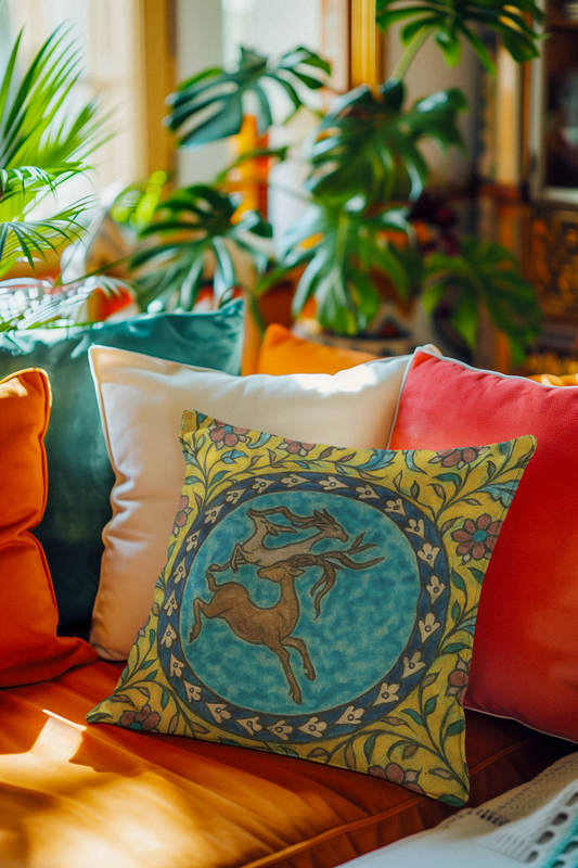 Bohemian Lumbar Pillow with Floral Deer Design, Home Decor, Throw Pillow, Accent Cushion, Gift for Her, Cozy Living Room