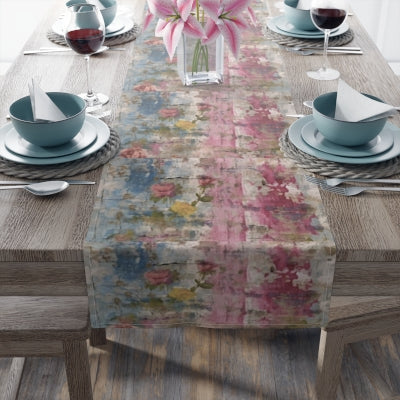 Floral Table Runner, Elegant Cotton & Poly Decoration, Perfect for Weddings, Dining Tables, Home Decor, Spring Celebrations
