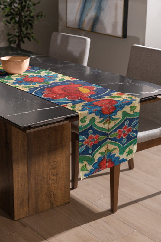 Colorful Floral Table Runner, Boho Dining Decor, Vintage Style Home Accent, Tabletop Decoration for Special Events, Rustic Decoration
