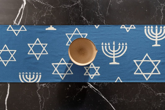 Elegant Hanukkah Table Runner - Cotton & Poly with Star of David Design, Holiday Home Decor, Jewish Celebration, Casual Dining