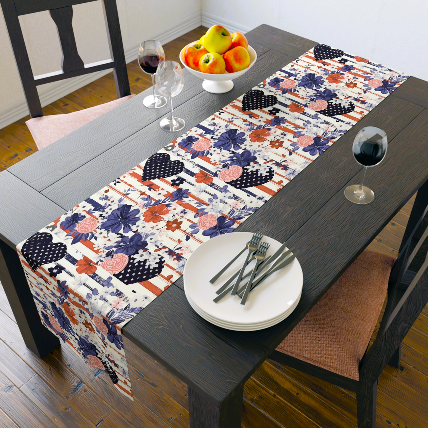 Patriotic Floral Table Runner, Rustic Americana Home Decor, Table Decor for Independence Day, BBQ Parties, and Summer Gatherings