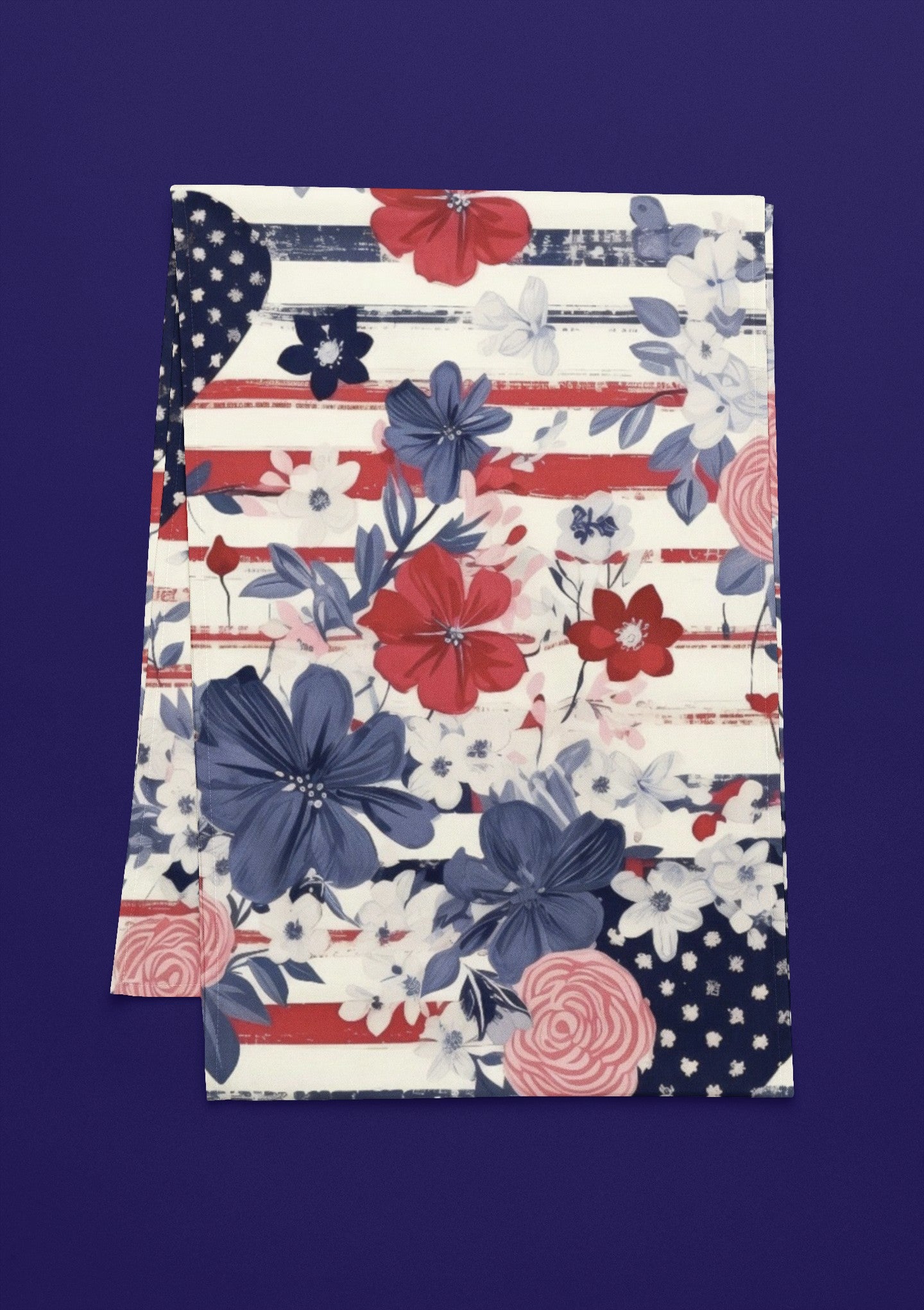 Patriotic Floral Table Runner, Rustic Americana Home Decor, Table Decor for Independence Day, BBQ Parties, and Summer Gatherings