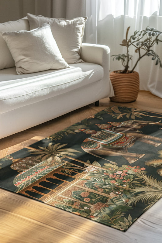 Bohemian Outdoor Rug with Elephant Design, Patio Mat, Garden Decor, Exotic Home Accessory, Outdoor Living, Stylish Area Rug
