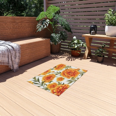 Floral Outdoor Rug - Summer Patio Decor, Garden Rug, Area Mat for Porch, Beach Blanket, Picnic Blanket