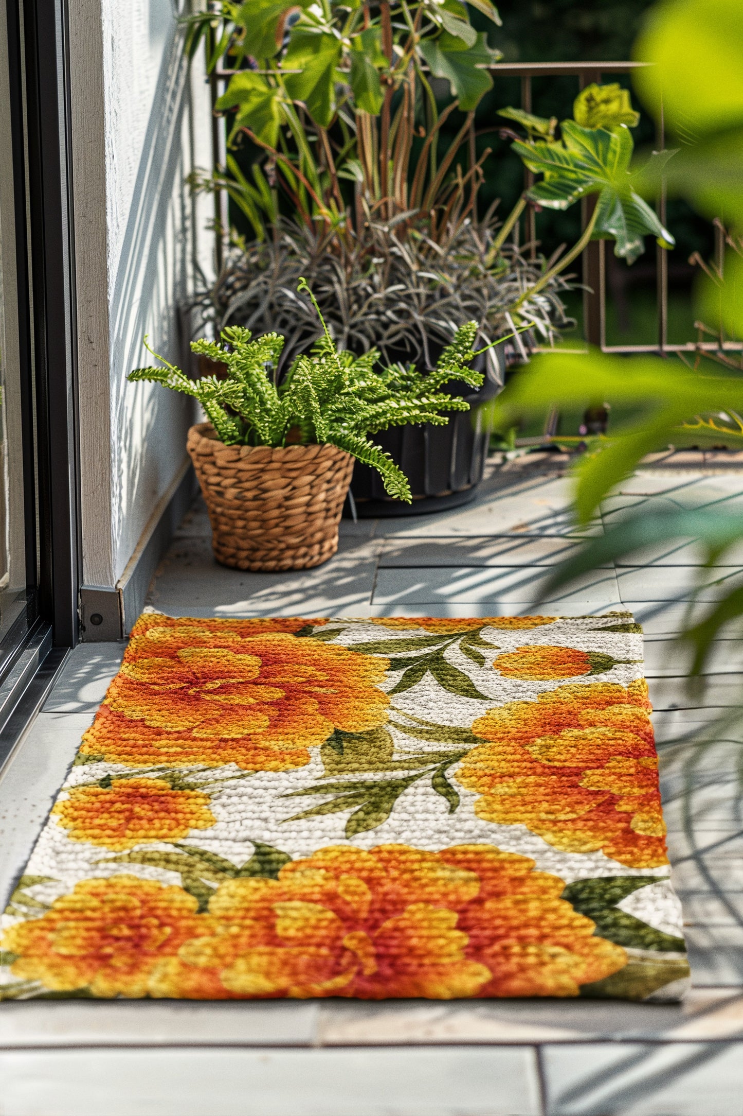 Floral Outdoor Rug - Summer Patio Decor, Garden Rug, Area Mat for Porch, Beach Blanket, Picnic Blanket