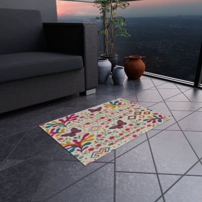 Colorful Floral Outdoor Rug - Bohemian Style Patio Mat, Beach Blanket, Garden Decor, Picnic Carpet