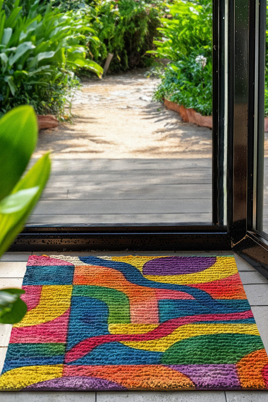 Colorful Abstract Area Rug | Bohemian Home Decor, Vibrant Floor Mat, Living Room Accent, Unique Gift, Modern Design