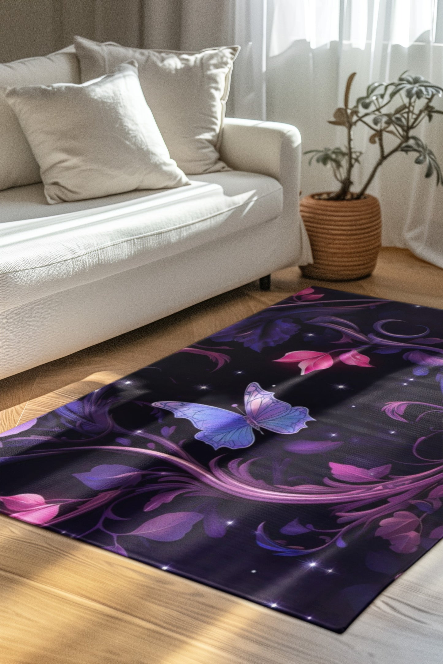 Floral Butterfly Area Rug, Elegant Home Decor, Living Room Accent, Gifts for Her, Bohemian Style, Spring Decor