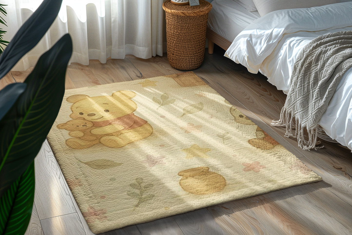 Whimsical Animal Play Rug, Kids' Bedroom Decor, Nursery Mat, Adorable Teddy Bear Design, Playroom Carpet, Gift for Baby Shower