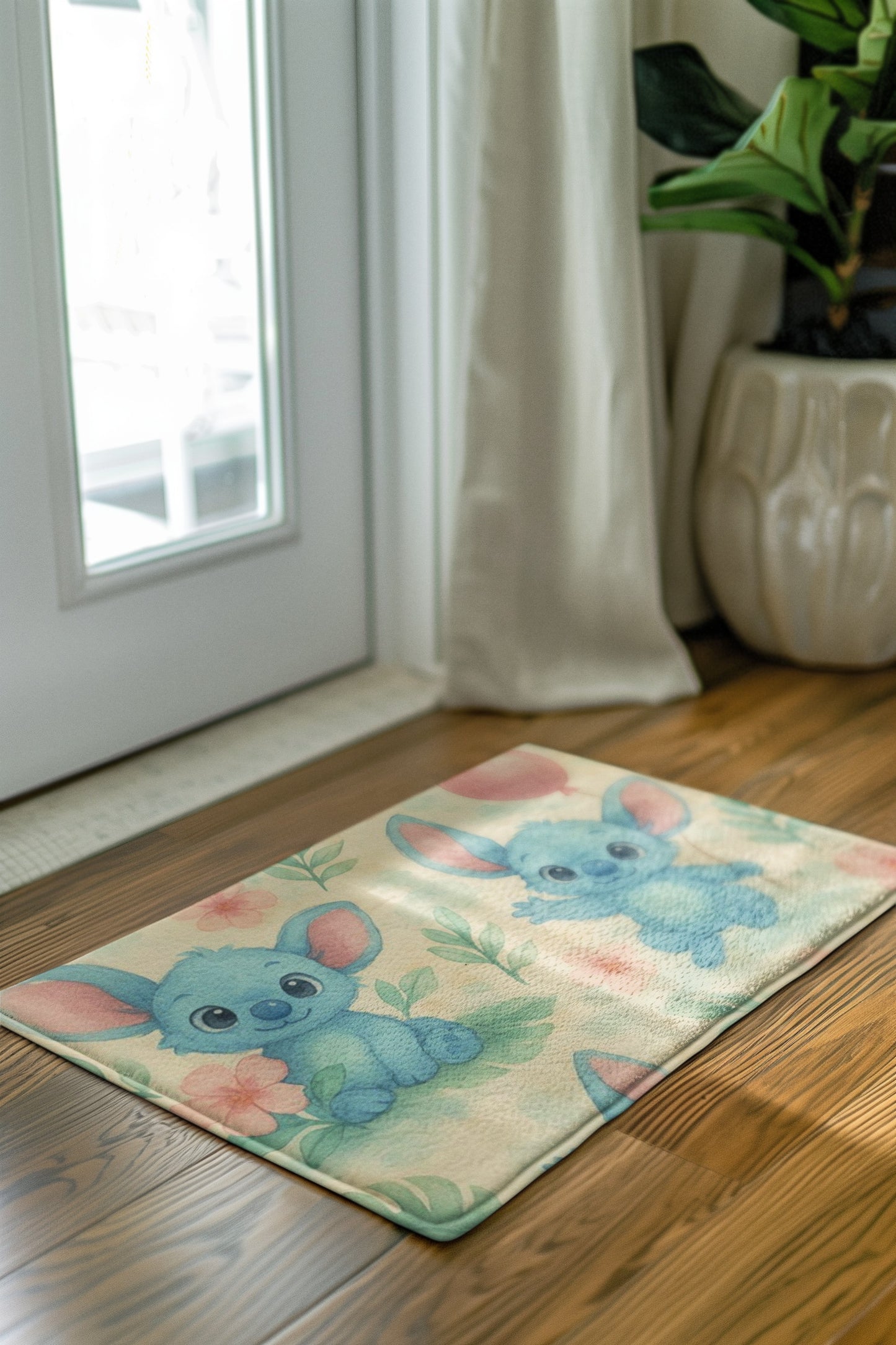 Cute Cartoon Animal Rug, Nursery Decor, Baby Shower Gift, Playroom Mat, Kids Room Carpet, Soft Blue Floor Rug