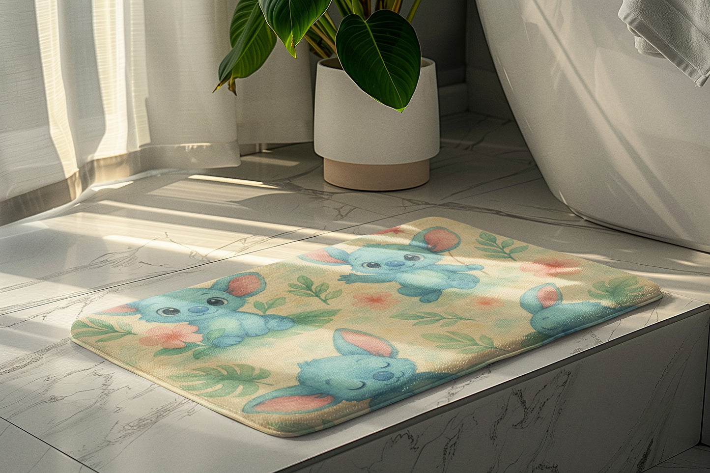 Cute Cartoon Animal Rug, Nursery Decor, Baby Shower Gift, Playroom Mat, Kids Room Carpet, Soft Blue Floor Rug