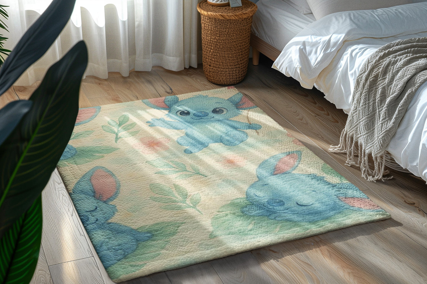 Cute Cartoon Animal Rug, Nursery Decor, Baby Shower Gift, Playroom Mat, Kids Room Carpet, Soft Blue Floor Rug