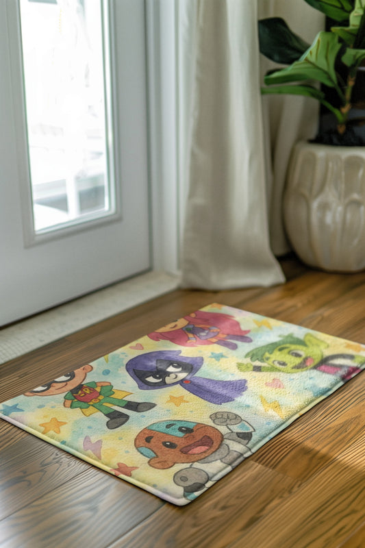 Colorful Cartoon Character Rug - Kids Room Decor, Playroom Rug, Gift for Kids, Superhero Theme Decor, Nursery Accessories