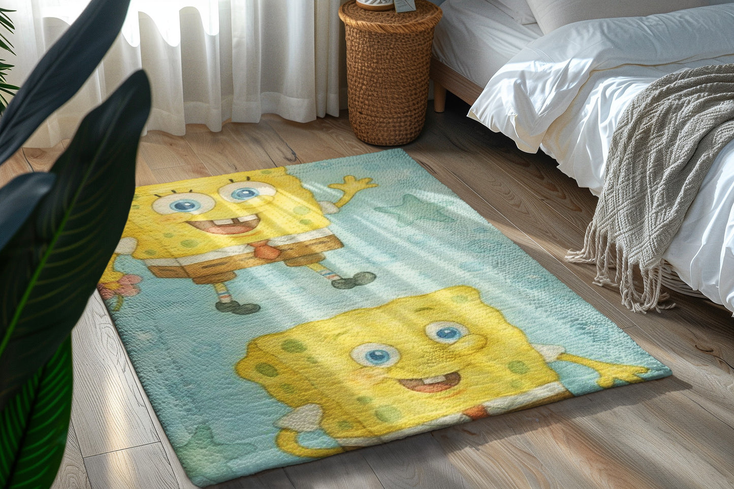 SpongeBob SquarePants Rug, Kids Room Decor, Playroom Mat, Cute Cartoon Carpet, Beach Themed Area Rug, Fun Home Accessory