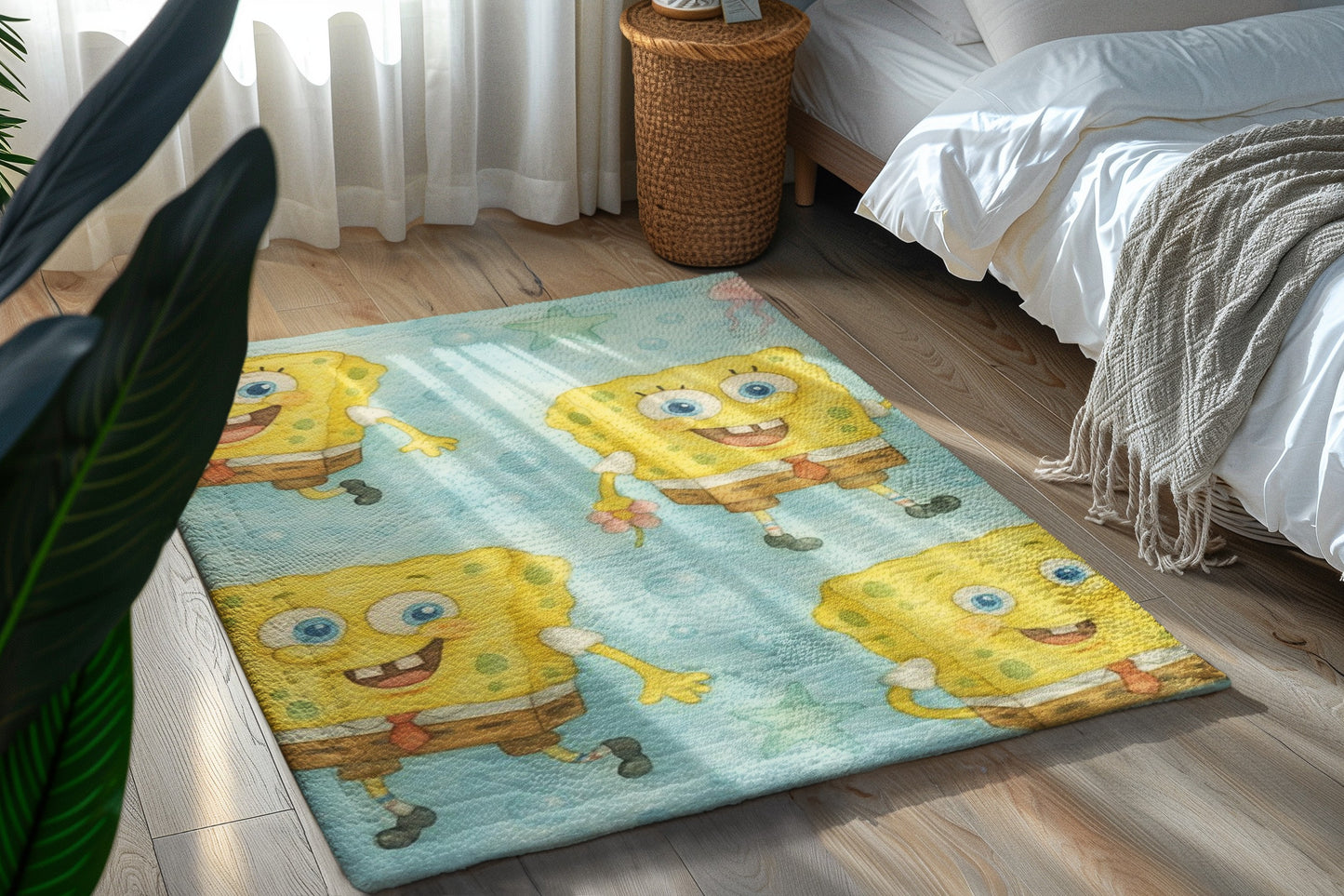 SpongeBob SquarePants Rug, Kids Room Decor, Playroom Mat, Cute Cartoon Carpet, Beach Themed Area Rug, Fun Home Accessory