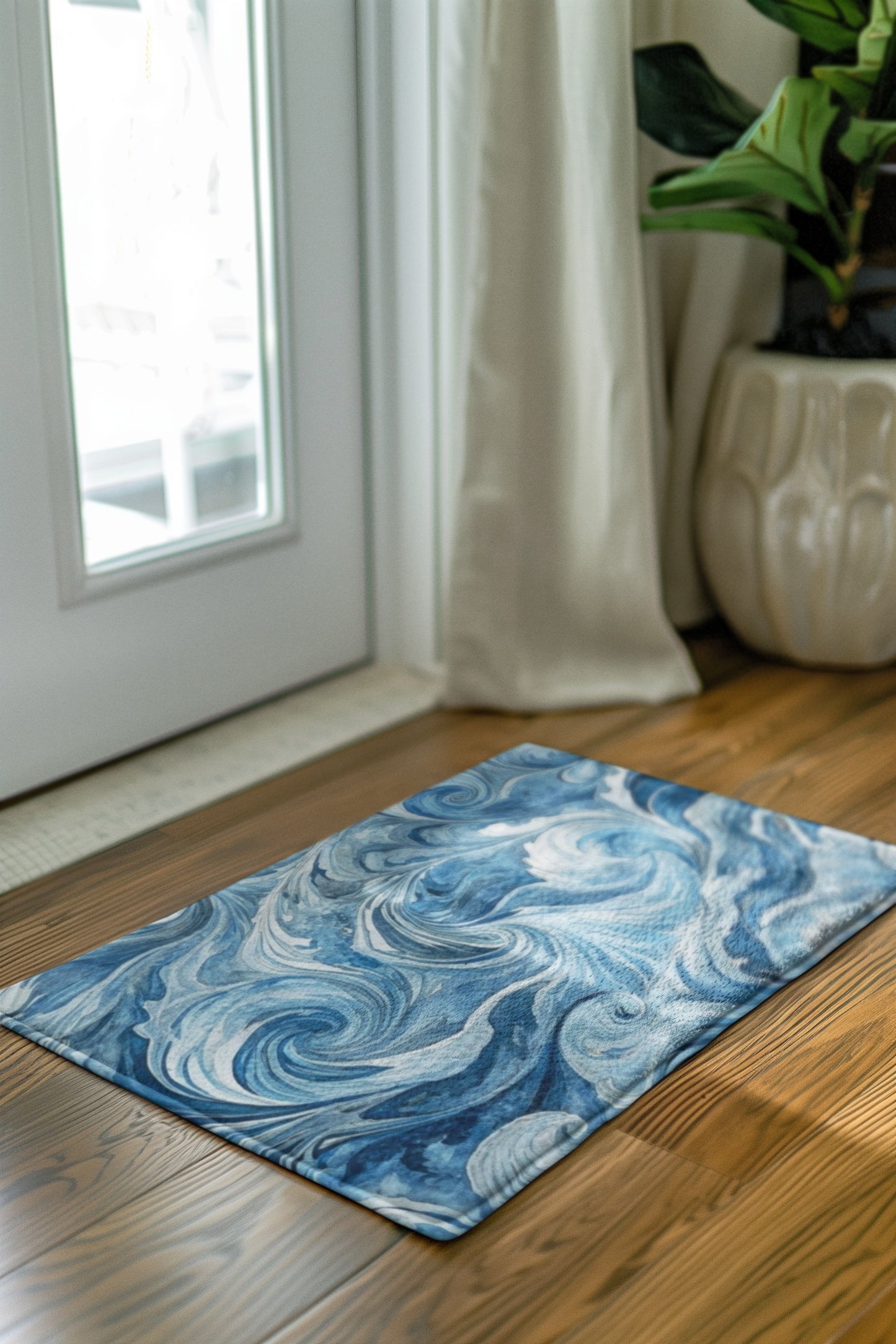Ocean Waves Area Rug, Coastal Home Decor, Living Room Accent, Nautical Style Mat, Blue Swirl Carpet, Gift for Beach Lovers