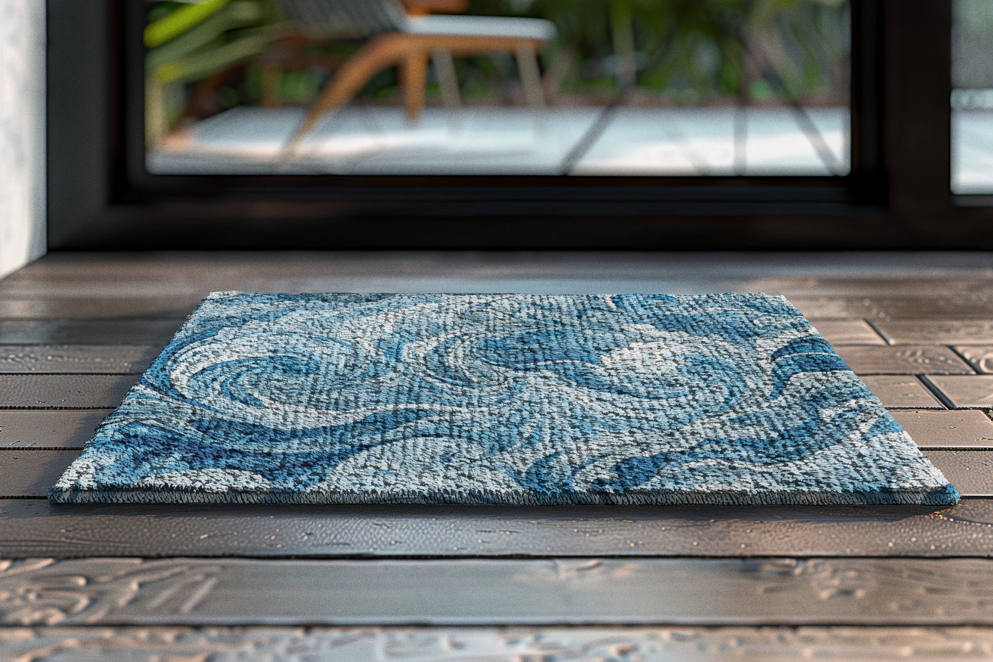 Ocean Waves Area Rug, Coastal Home Decor, Living Room Accent, Nautical Style Mat, Blue Swirl Carpet, Gift for Beach Lovers