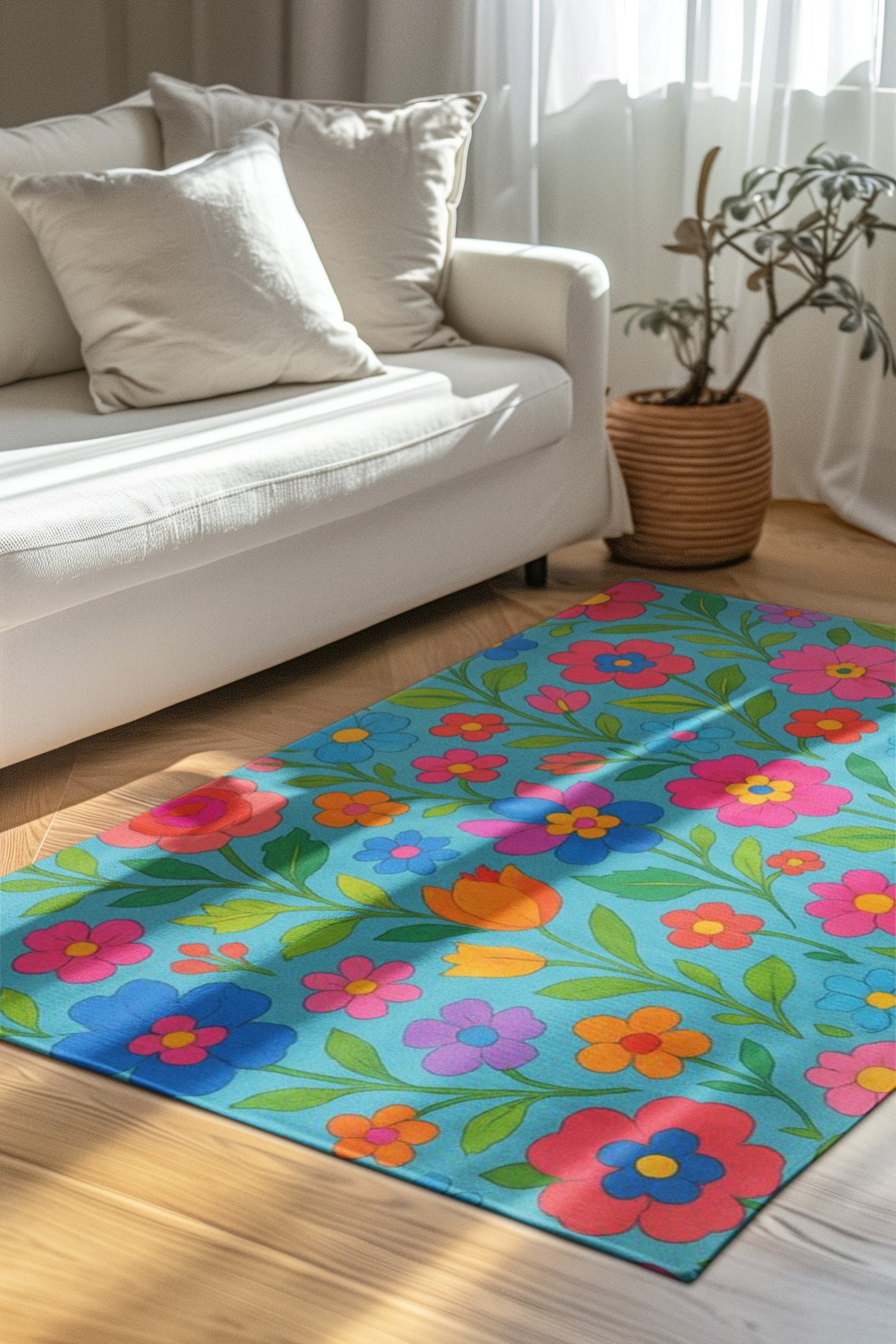 Vibrant Floral Area Rug, Bohemian Home Decor, Living Room Accessory, Gift for Garden Lovers, Spring Decor