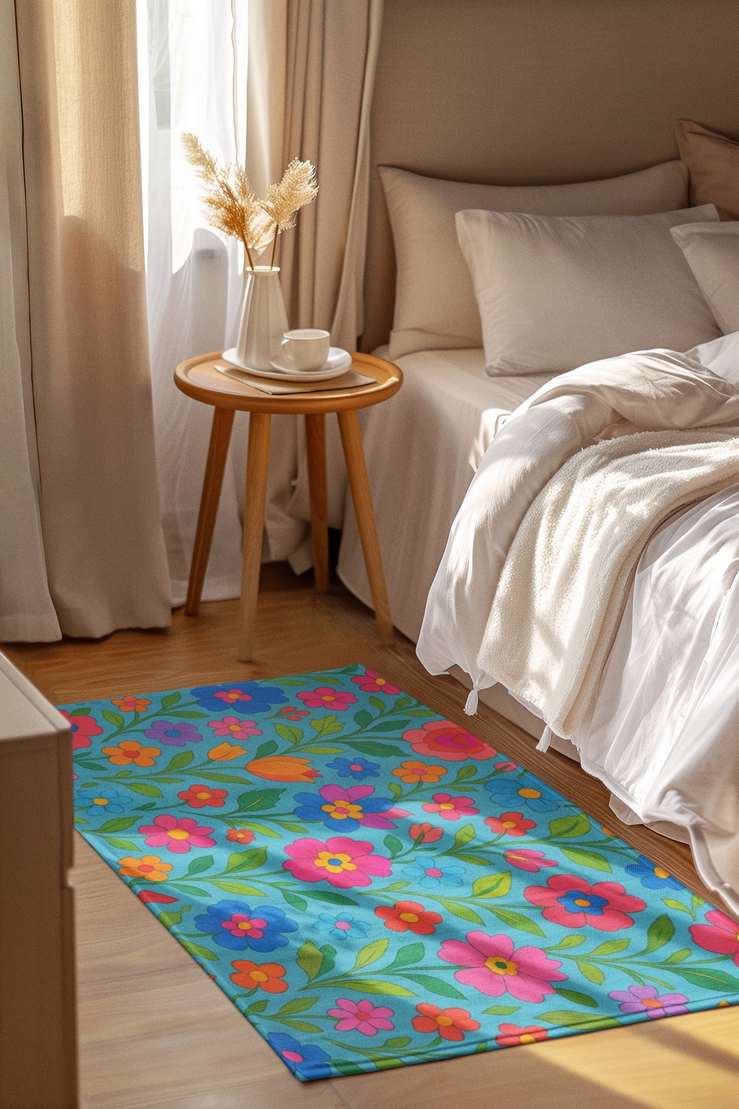 Vibrant Floral Area Rug, Bohemian Home Decor, Living Room Accessory, Gift for Garden Lovers, Spring Decor