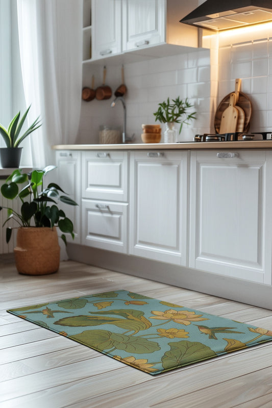 Nature-Inspired Area Rug with Floral and Bird Design, Bohemian Decor, Living Room Accessory, Home Decoration, Gift Idea