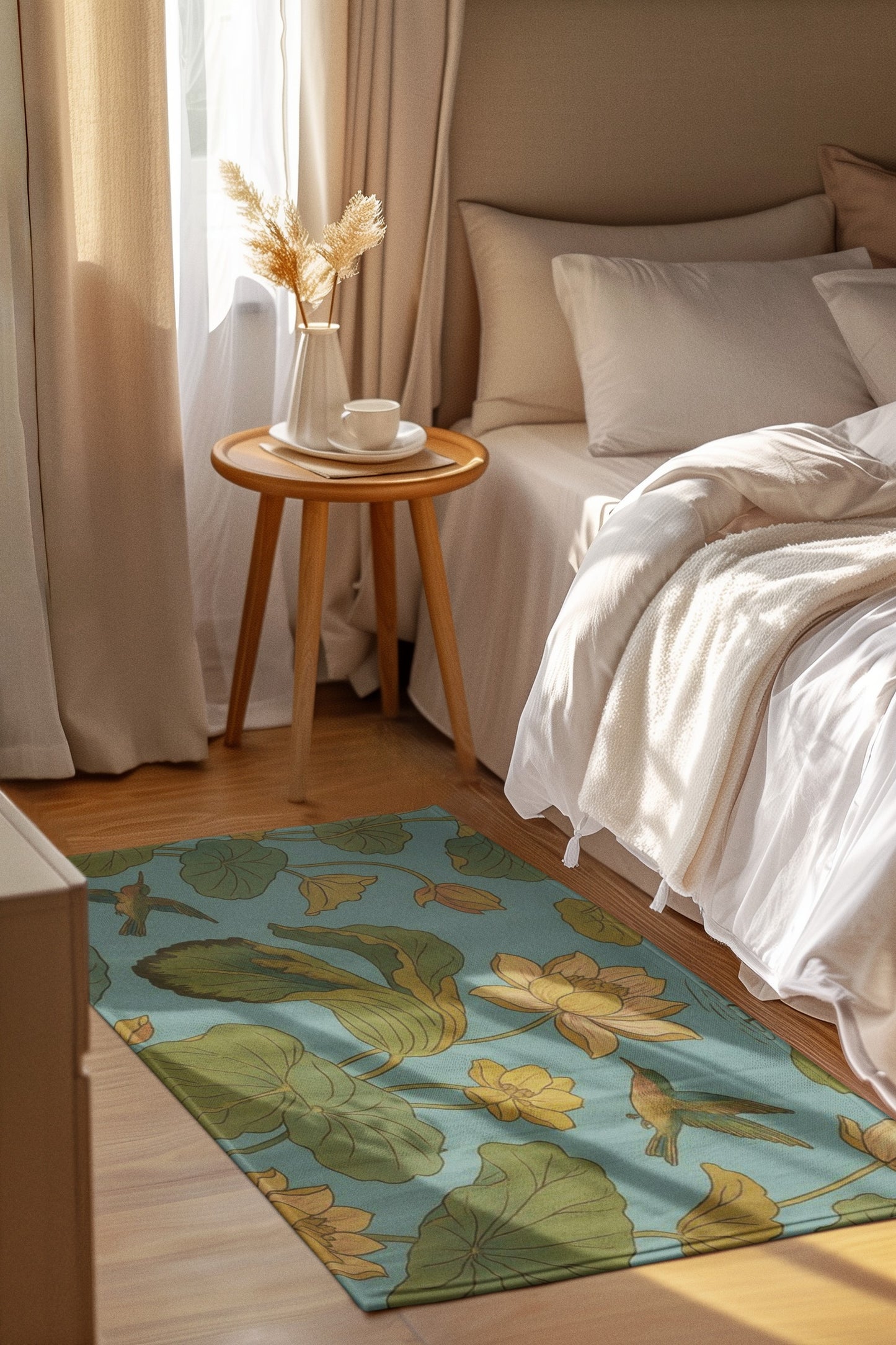 Nature-Inspired Area Rug with Floral and Bird Design, Bohemian Decor, Living Room Accessory, Home Decoration, Gift Idea