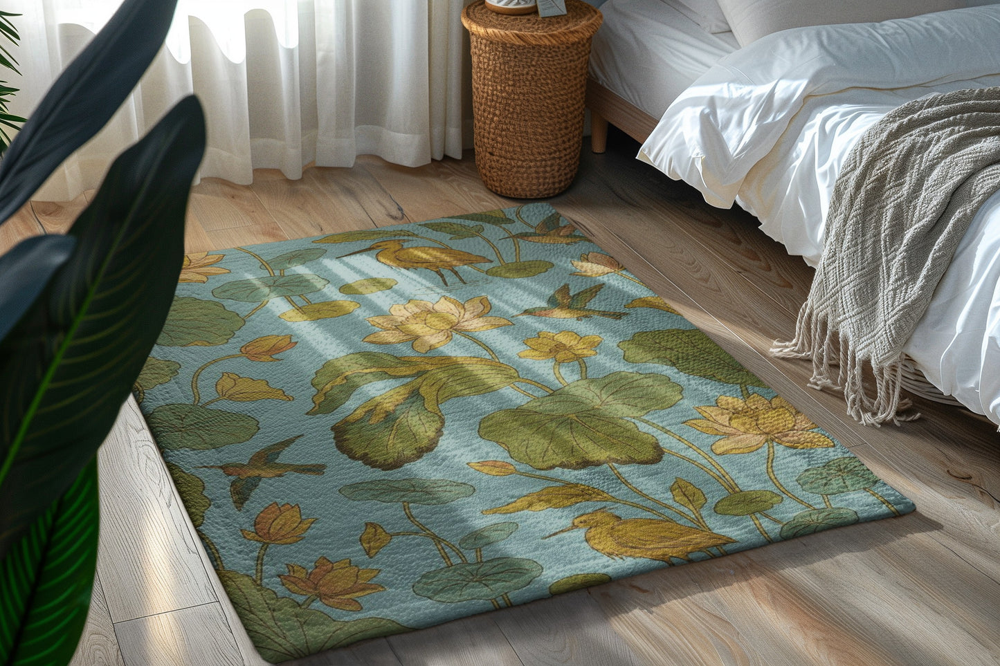 Nature-Inspired Area Rug with Floral and Bird Design, Bohemian Decor, Living Room Accessory, Home Decoration, Gift Idea