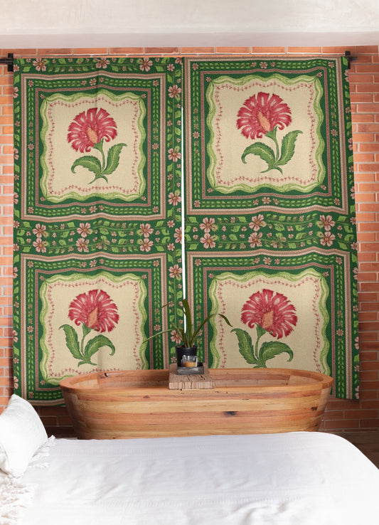 Floral Vintage Window Curtain, Boho Home Decor, Flower Design Drapes, Living Room Accessories, Curtain for Privacy, Gift for Homeowners