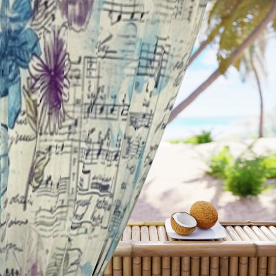 Floral Music Notes Curtains | Bohemian Home Decor, Bedroom Drapes, Unique Window Treatment, Artful Curtains, Gift for Music Lovers