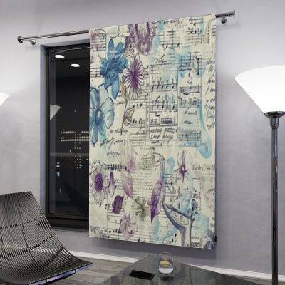 Floral Music Notes Curtains | Bohemian Home Decor, Bedroom Drapes, Unique Window Treatment, Artful Curtains, Gift for Music Lovers