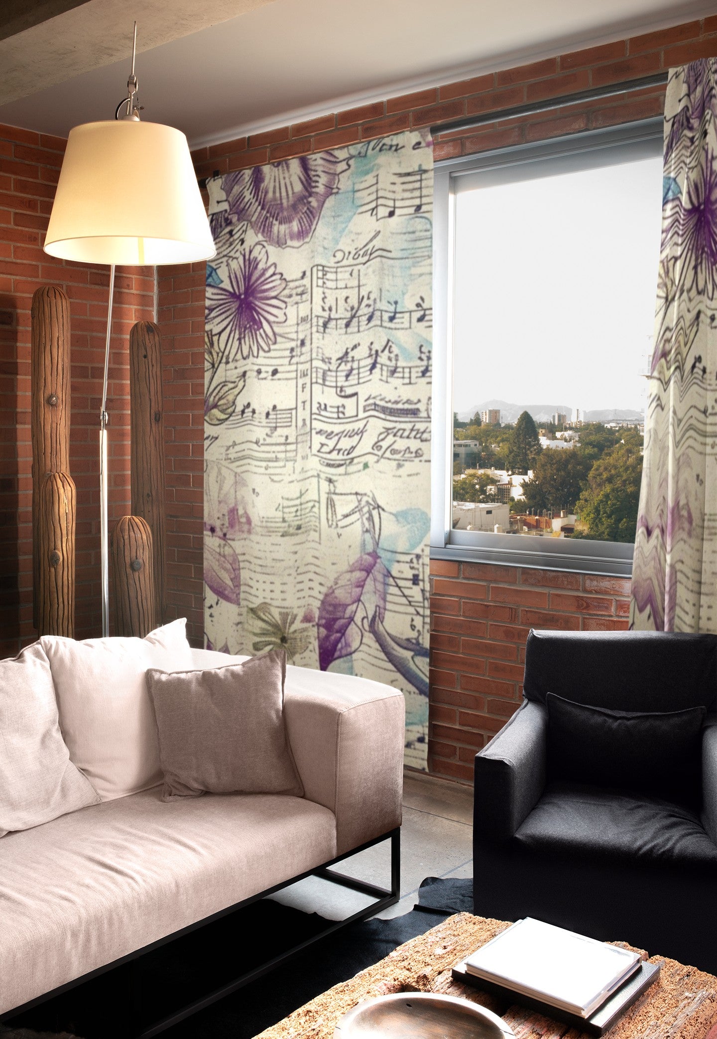 Floral Music Notes Curtains | Bohemian Home Decor, Bedroom Drapes, Unique Window Treatment, Artful Curtains, Gift for Music Lovers