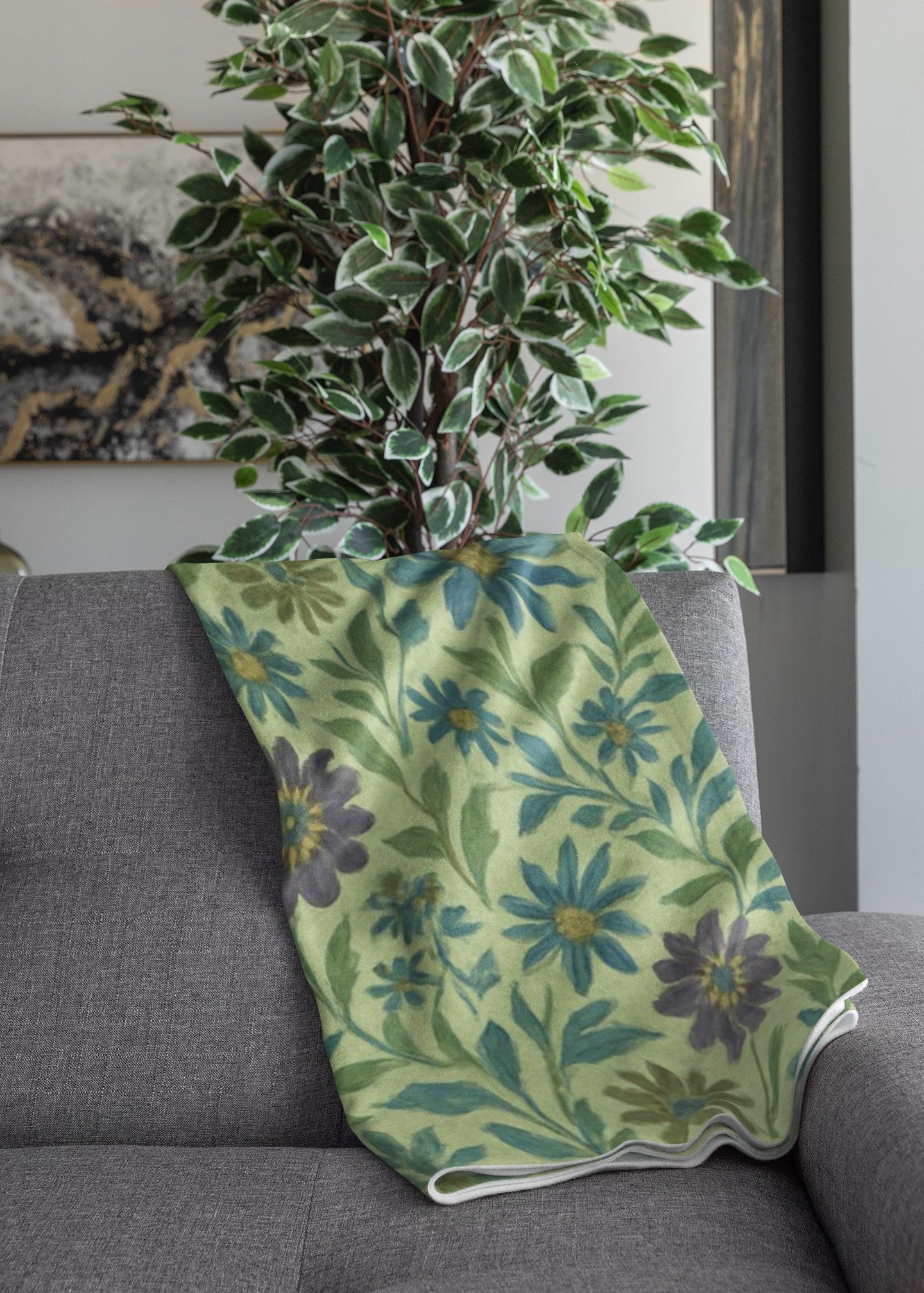 Botanical Print Throw Blanket, Cozy Floral Blanket for Home Decor, Gift for Her, Couch Blanket, Spring Decor Accessory