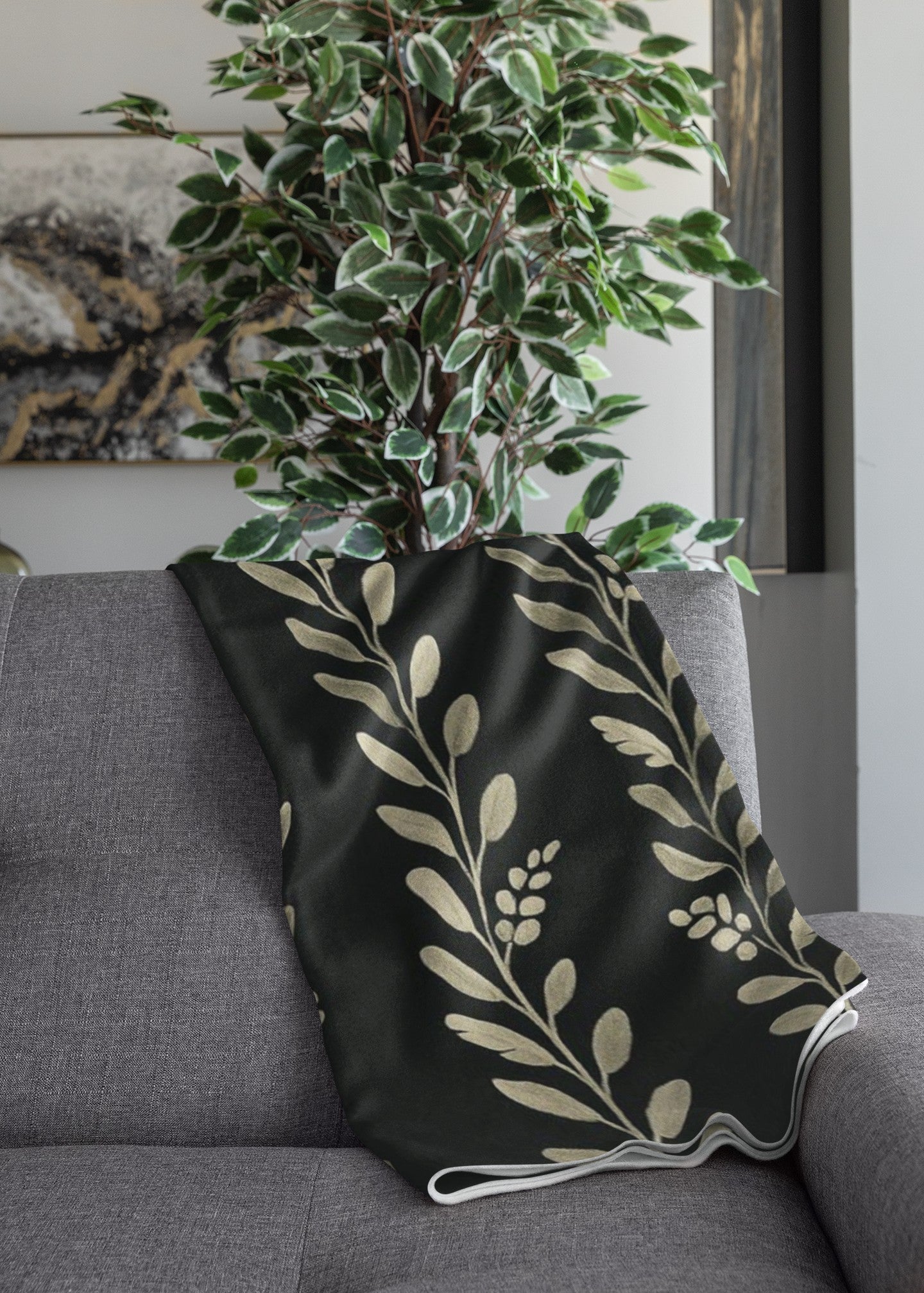 Botanical Pattern Throw Blanket, Cozy Home Decor, Gift for Her, Winter Warmth, Boho Chic, Plant Lover's Gift