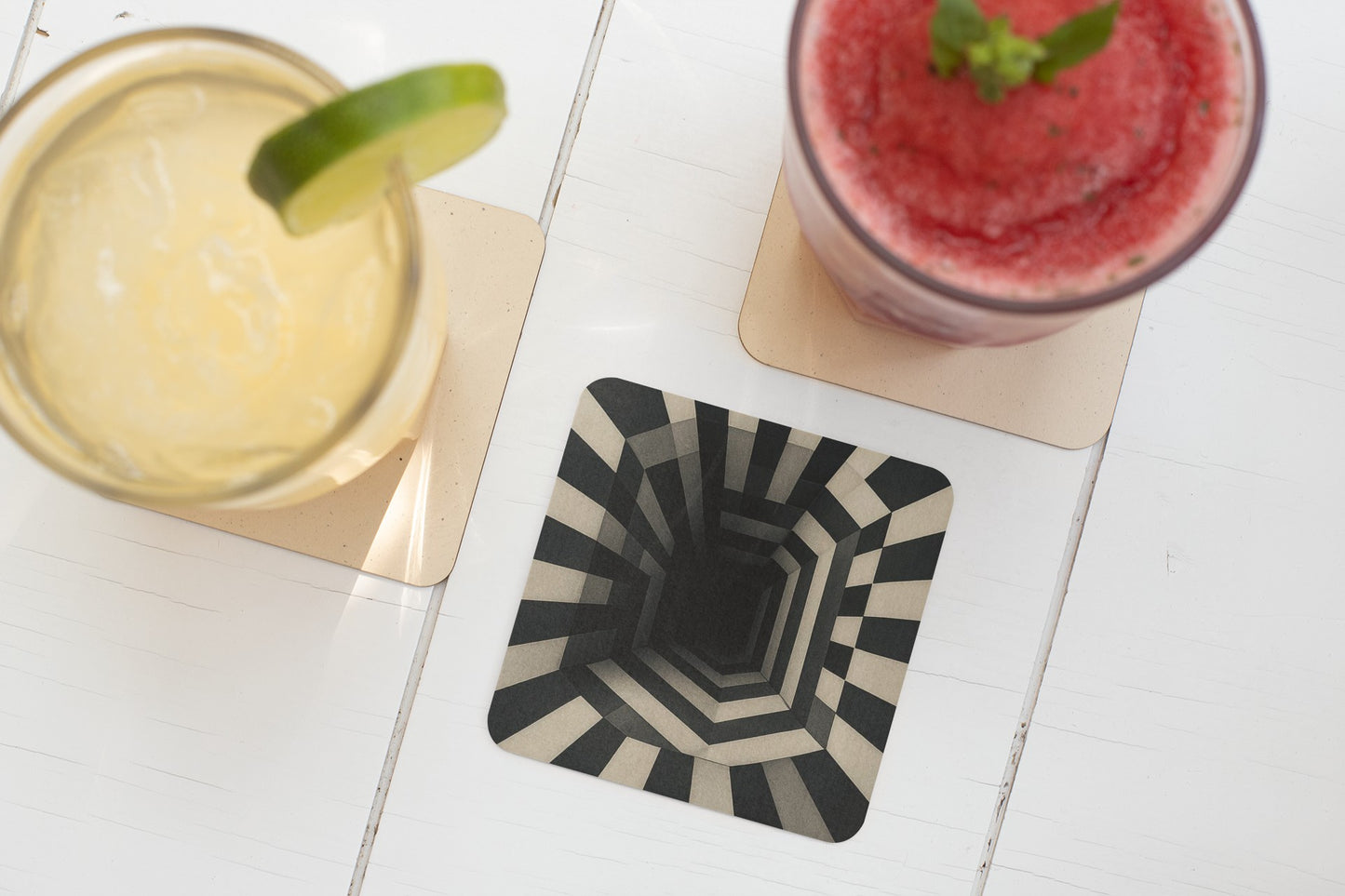 Optical Illusion Cork Back Coaster, Modern Drink Coaster, Home Decor, Gift for Coffee Lovers, Unique Kitchen Accessory