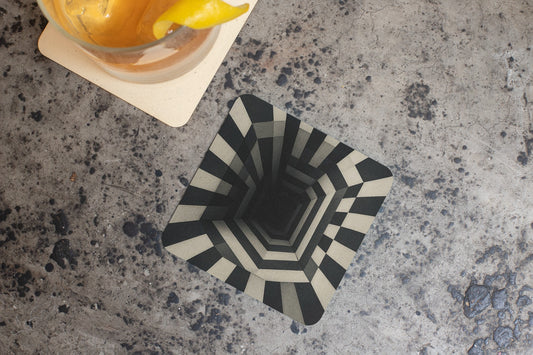 Optical Illusion Cork Back Coaster, Modern Drink Coaster, Home Decor, Gift for Coffee Lovers, Unique Kitchen Accessory