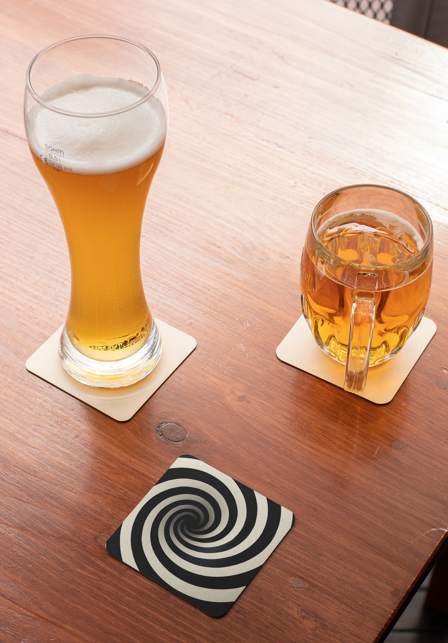 Spiral Black and White Coaster Set | Retro Home Decor, Unique Gift, Table Protection, Kitchen Accessory, Spiral Design