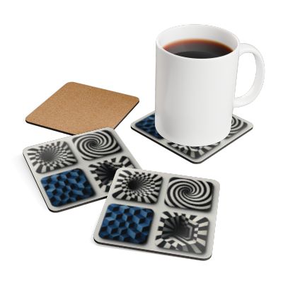 Stylish Corkwood Coaster Set - Modern Home Decor, Unique Gift for Housewarming, Drink Coasters, Tabletop Accessories, Geometric Patterns
