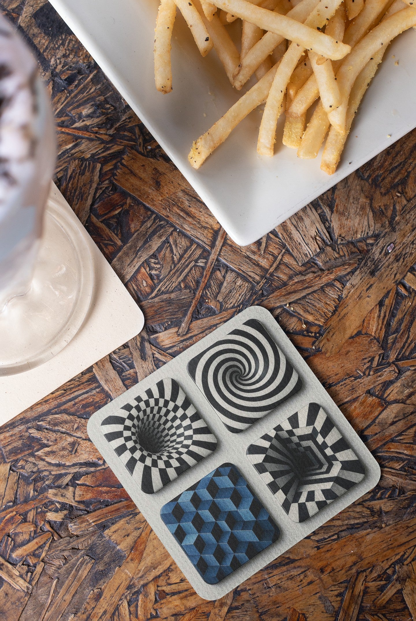 Stylish Corkwood Coaster Set - Modern Home Decor, Unique Gift for Housewarming, Drink Coasters, Tabletop Accessories, Geometric Patterns