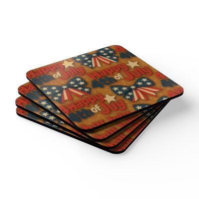 Patriotic Corkwood Coaster Set | 4th of July Home Decor, BBQ Party Accessories, Independence Day Gifts, Rustic Tableware