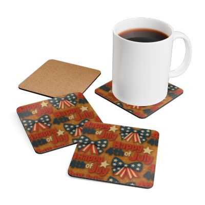 Patriotic Corkwood Coaster Set | 4th of July Home Decor, BBQ Party Accessories, Independence Day Gifts, Rustic Tableware