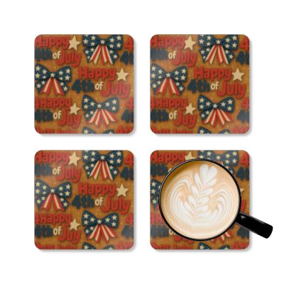 Patriotic Corkwood Coaster Set | 4th of July Home Decor, BBQ Party Accessories, Independence Day Gifts, Rustic Tableware