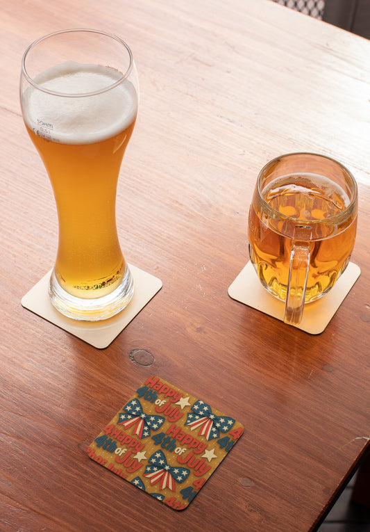 Patriotic Corkwood Coaster Set | 4th of July Home Decor, BBQ Party Accessories, Independence Day Gifts, Rustic Tableware