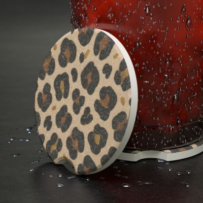 Leopard Print Soapstone Car Coaster, Stylish Auto Accessory, Car Gift, Home Decor, Cute Car Interior, Drink Holder