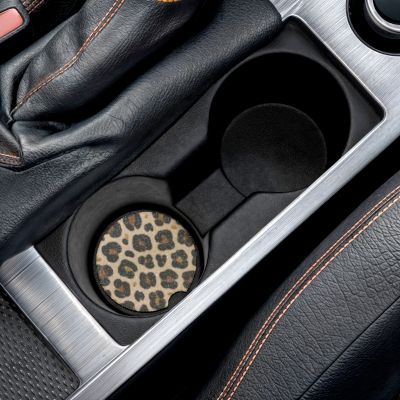 Leopard Print Soapstone Car Coaster, Stylish Auto Accessory, Car Gift, Home Decor, Cute Car Interior, Drink Holder