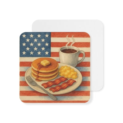 Patriotic Coasters Set, Vintage American Flags Coasters, Breakfast Inspired Drinkware, 4th of July Gifts, Home Decor, Kitchen Accessories