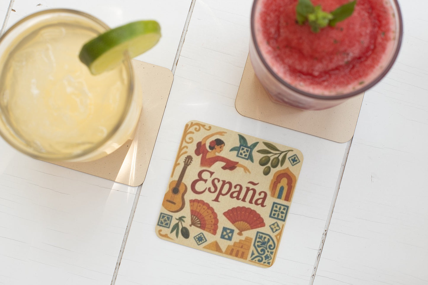 Spanish-Inspired Hardboard Coaster Set | Ethnic Home Decor, Gift for Her, Kitchen Accessories, Spain Decor, Housewarming Gift