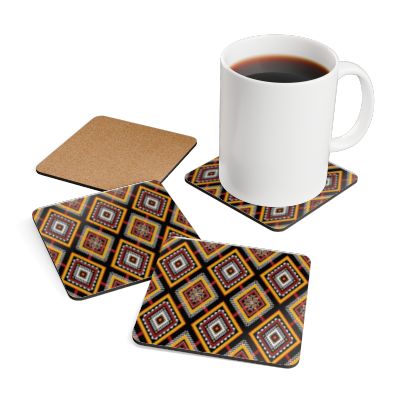 Vibrant Corkwood Coaster Set | Boho Decor, Home and Kitchen, Unique Gift, Party Essentials, Retro Design