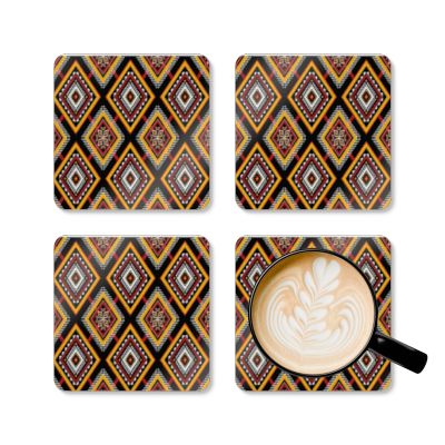 Vibrant Corkwood Coaster Set | Boho Decor, Home and Kitchen, Unique Gift, Party Essentials, Retro Design