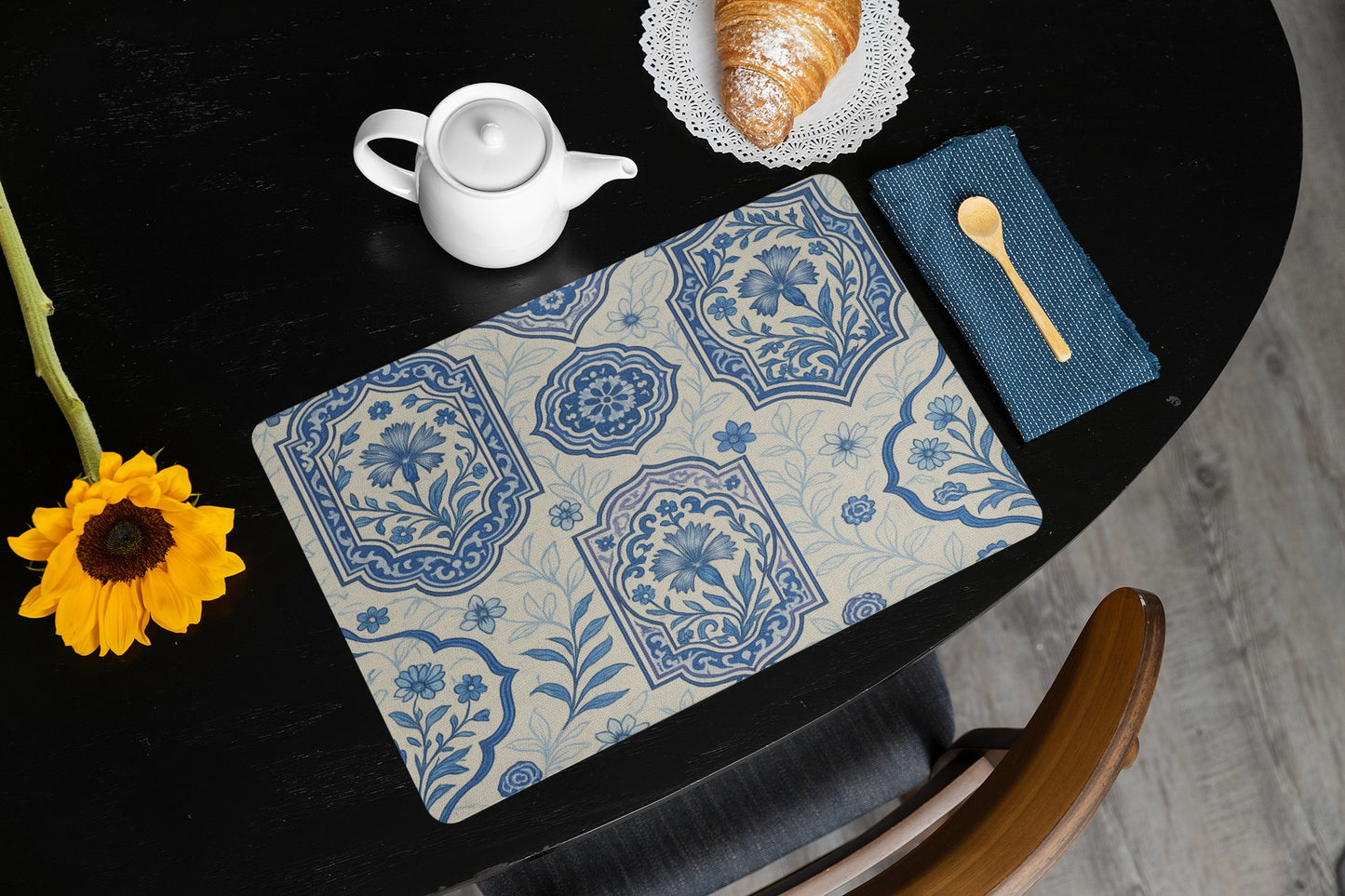 Blue Floral Placemats, Elegant Dining Table Decor, Kitchen Table Mats, Boho Home Decor, Table Settings, Perfect for Parties