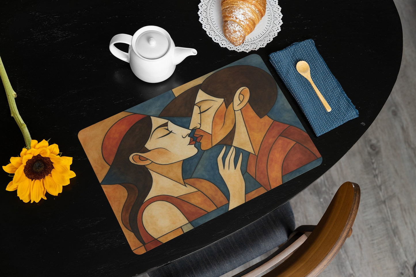 Romantic Art Placemat, Couple's Table Mat, Kitchen Decor, Gift for Lovers, Dining Table Accessory, Valentine's Day
